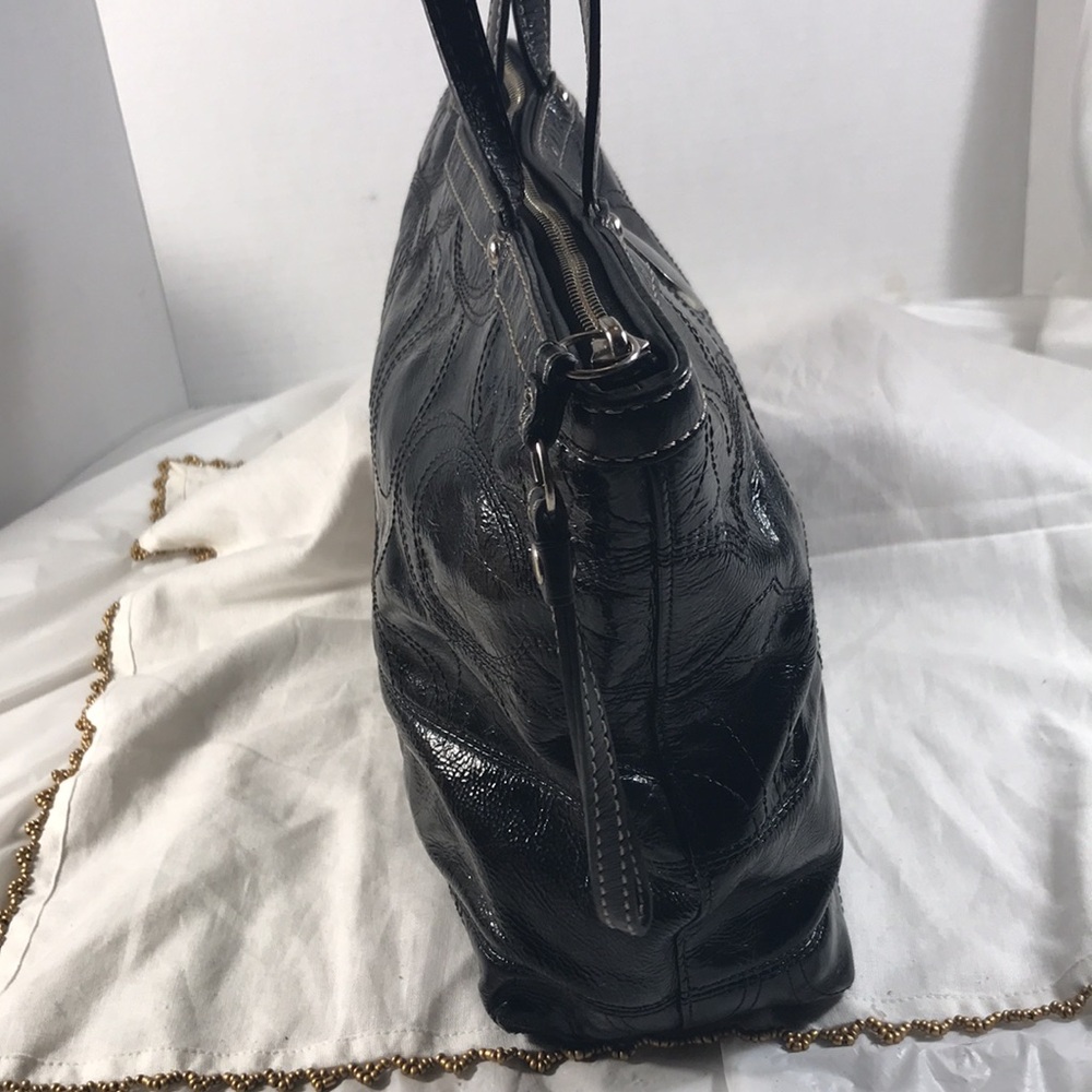Coach Vintage Women’s F15142 Black Patent Leather CC Logo Stitch Tote Bag Purse - Picture 4 of 12